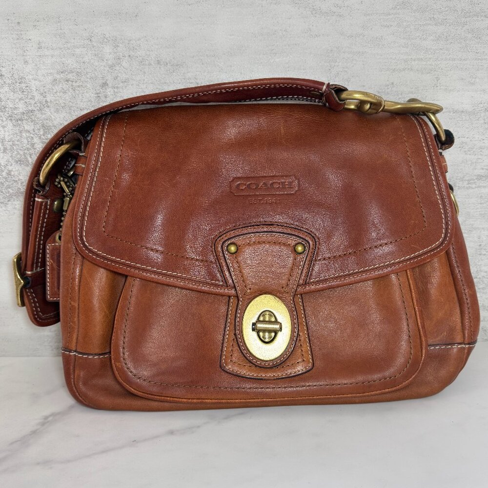 Vintage Brown Leather Saddle Shoulder Bag by Coach